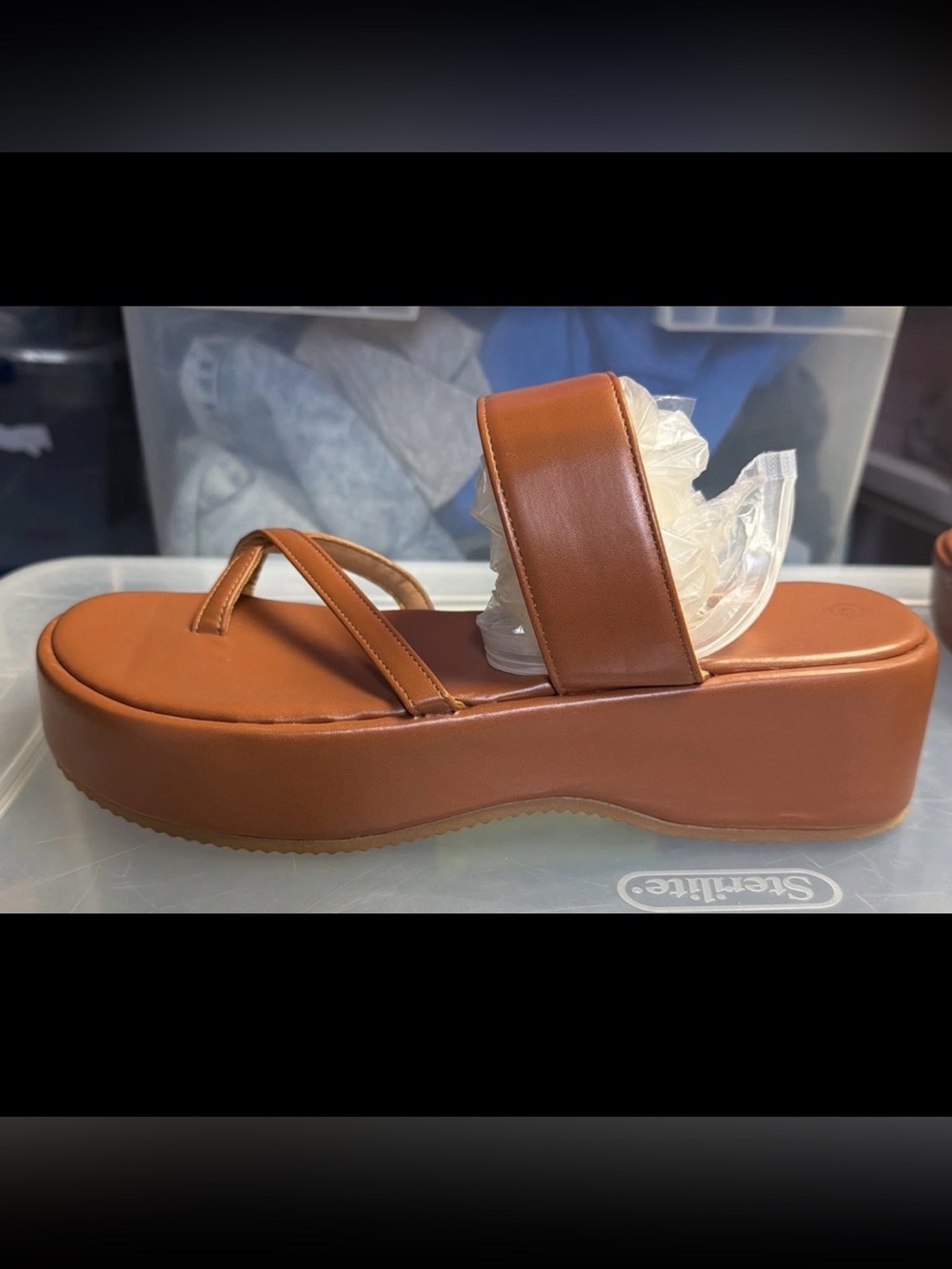 Fashion Nova Women’s Platform Toe Ring Sandals Cognac Brown Size 10 M US
